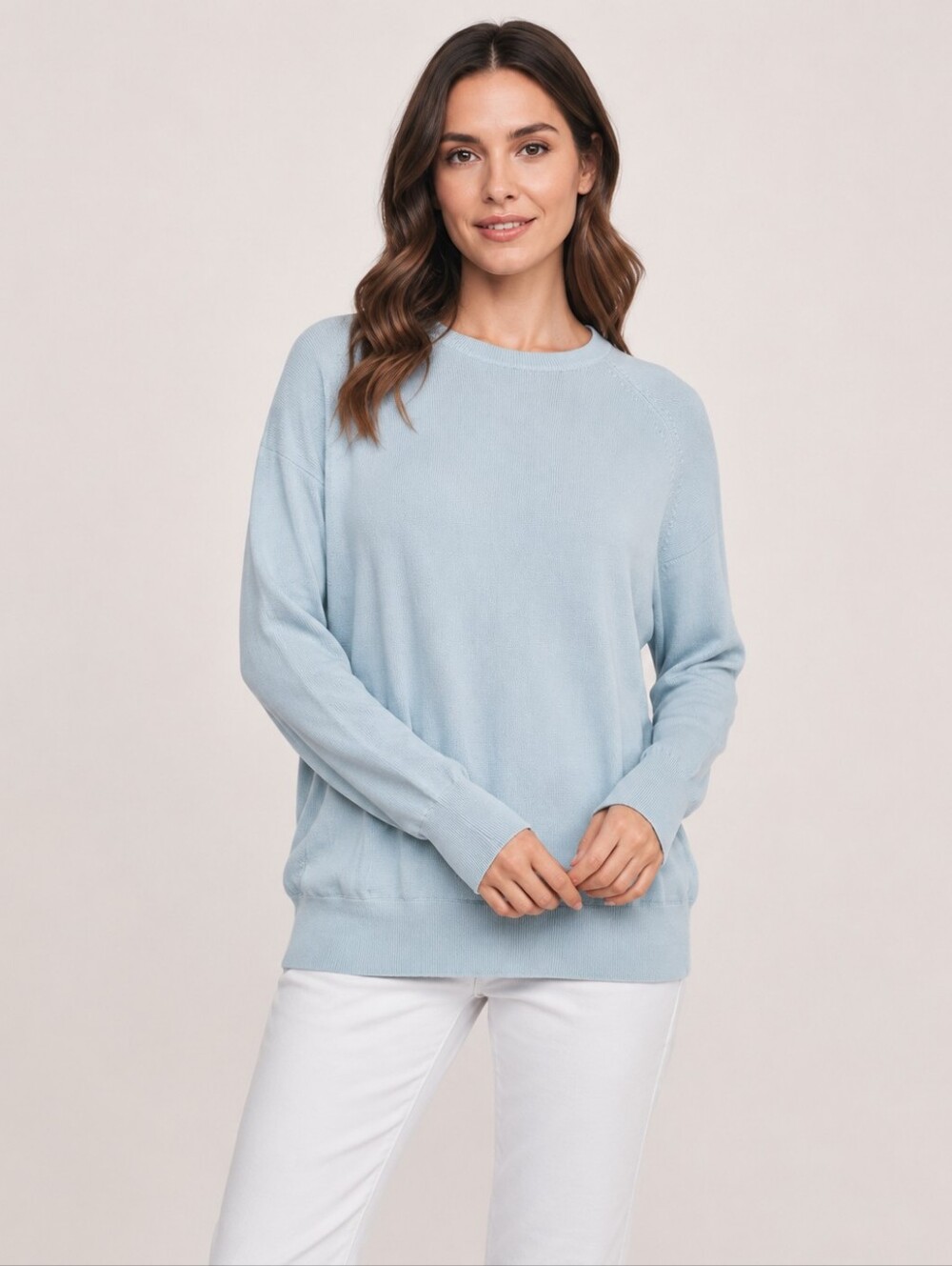 Oliver Charles Sweater Female M Light Blue Organic Cotton SeaCell Crew Neck Knit